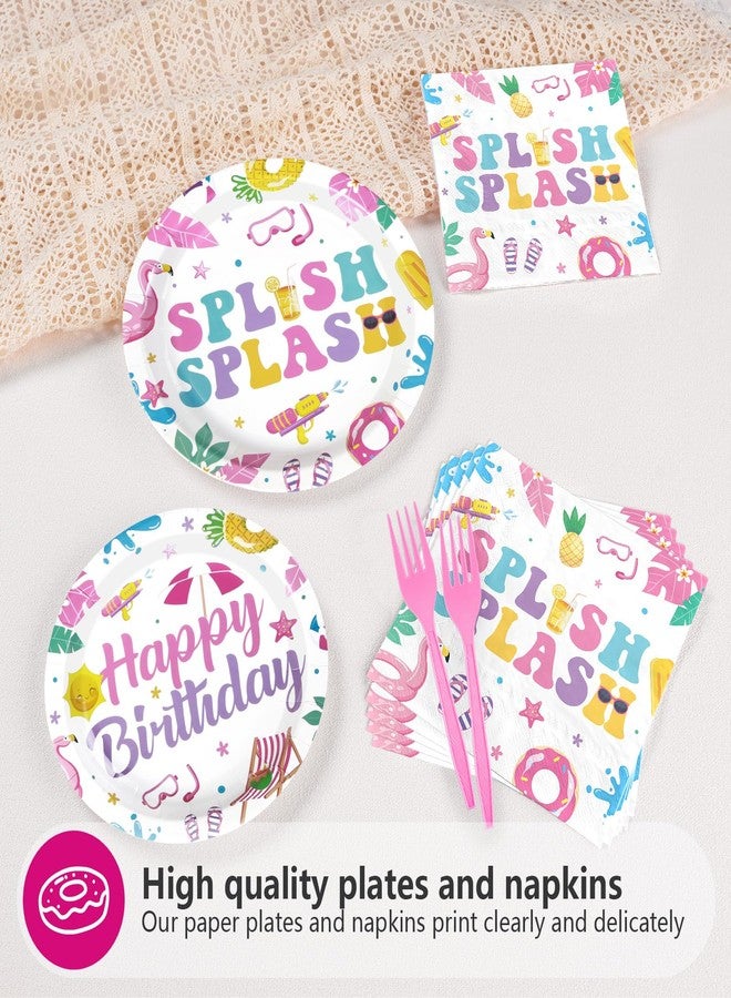 Grencian 96Pcs Pool Party Decorations Pink Flamingo Pool Plates and Napkins Tableware Sets Summer Splish Splash Birthday Decorations for Boys Girls Baby Shower Beach Party Supplies Serves 24 - Image 4